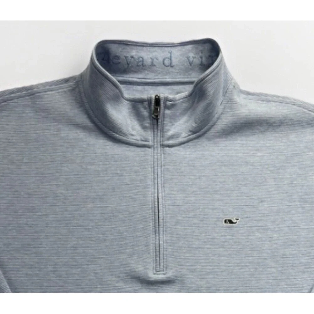 Vineyard Vines Salt Water 1/4 Zip Pullover Mens XXL‎ light  Blue Stripe Sweater